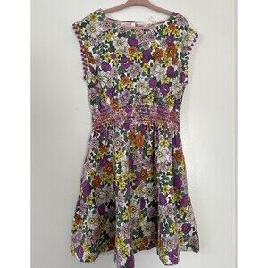 MINI BODEN PURPLE FLORAL SMOCKED KNIT DRESS , 6/7 Yrs.